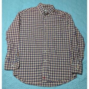 PBR Button Down Plaid Shirt Gold Red Blue Green White Mens size M Long Sleeve